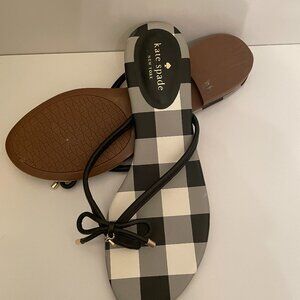 Kate Spade Black Check Nappa Leather Mistic Bow T-Strap Sandal Size 9.5